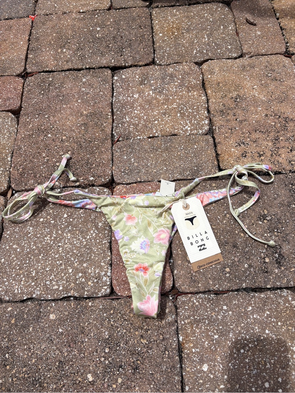 NWT Billabong Reversible Green Floral Tie-Side Bikini Bottom